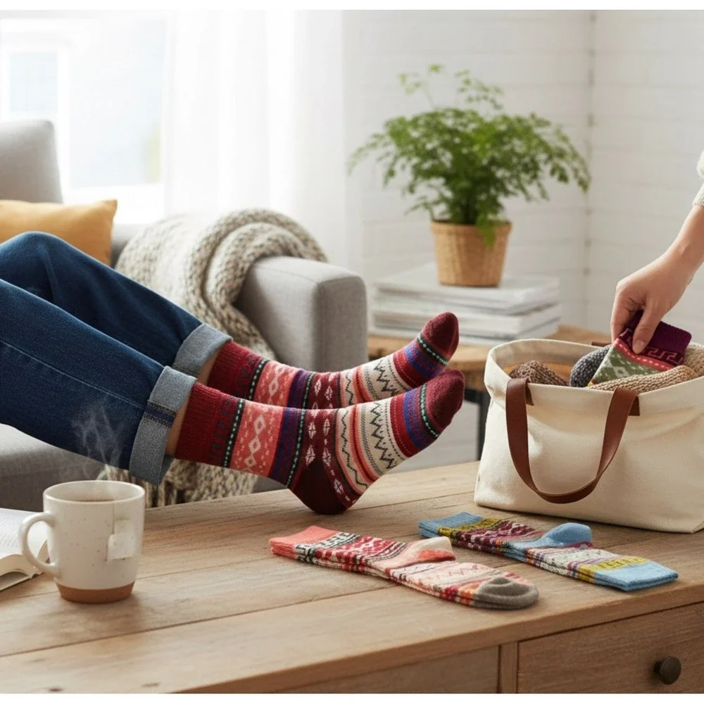 Fashion Novelty‎ Geometric Socks One Size Colorful Cozy Bright 5 PACK NEW